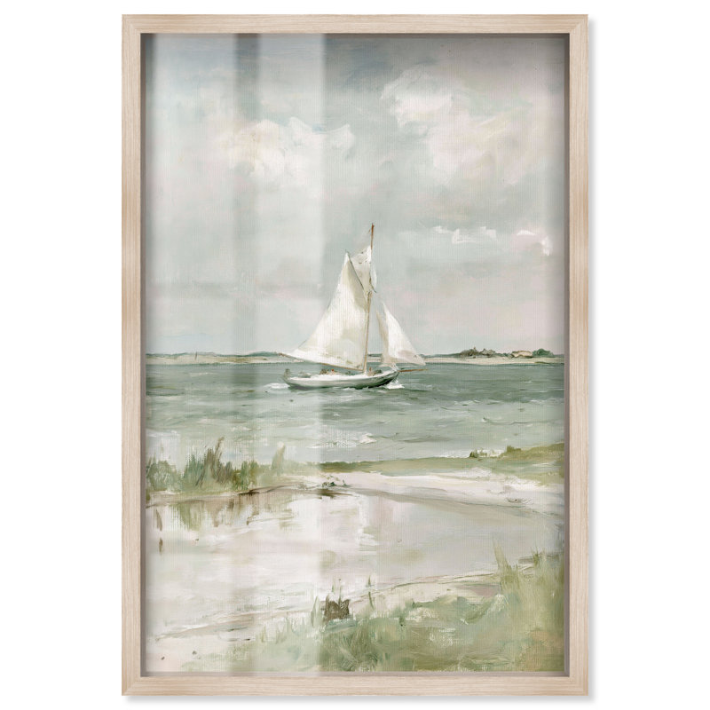 «Pale Sails II» par Auralane, H 15 po x l 10 po, Cadre blond