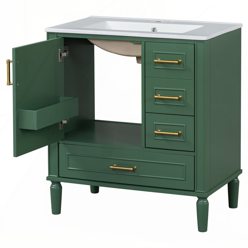 Meuble-lavabo 30 po avec lavabo en céramique, Vert