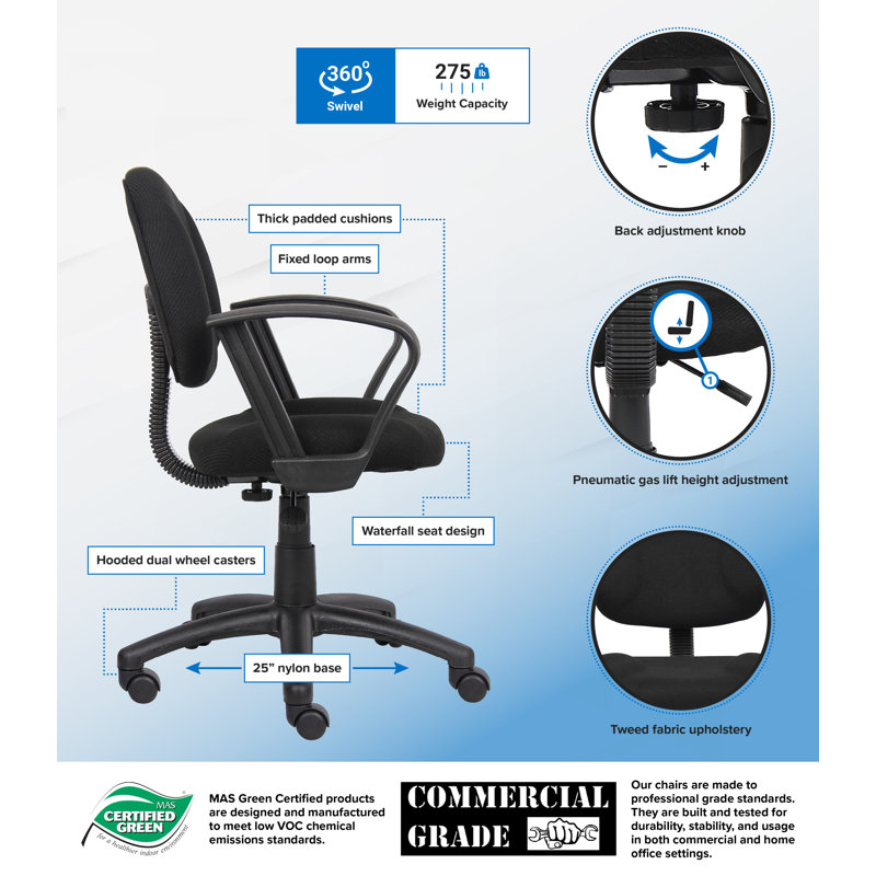 Deluxe Black Fabric Task Chair with Pneumatic Lift and Lumbar Support