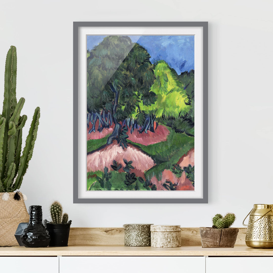 Gerahmtes Papierbild Landschaft mit Kastanienbaum