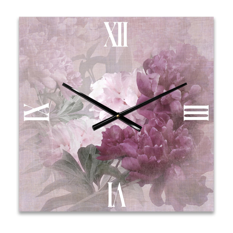 Horloge murale rétro - fleurs mauves et roses II, Petit