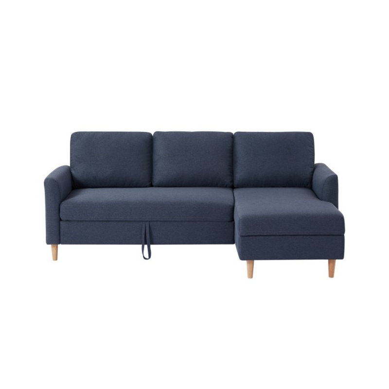 Canapé-lit réglable en L avec méridienne, Tissu bleu / gris