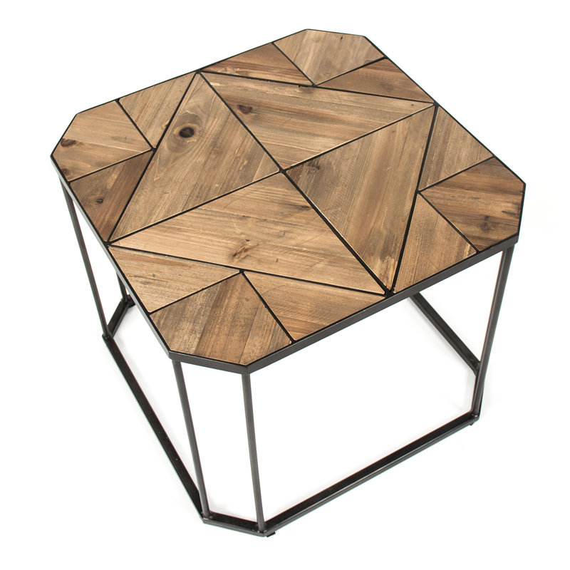 Cuthbert Geometric Wooden Top End Table with Black Metal Legs