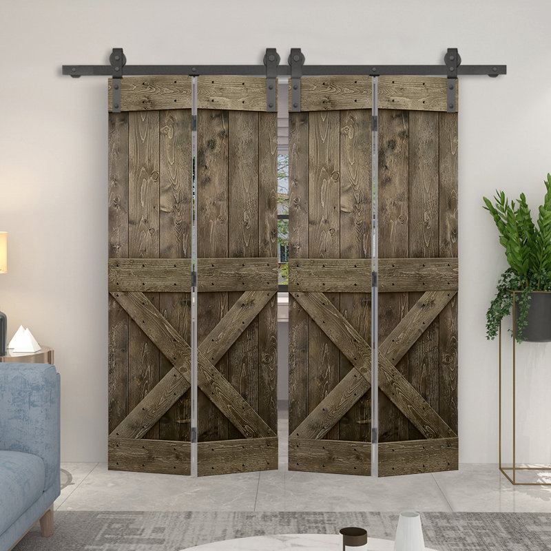 Porte de grange en bois 84 pliable avec trousse de quincaillerie d'installation, 60 po x 84 po, Espresso