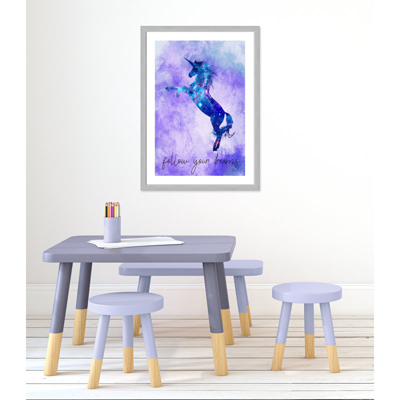 « follow your rêves licorne », art encadré, H 36,5 po x l 26,5 po x P 0,63 po, Encadré plat argent