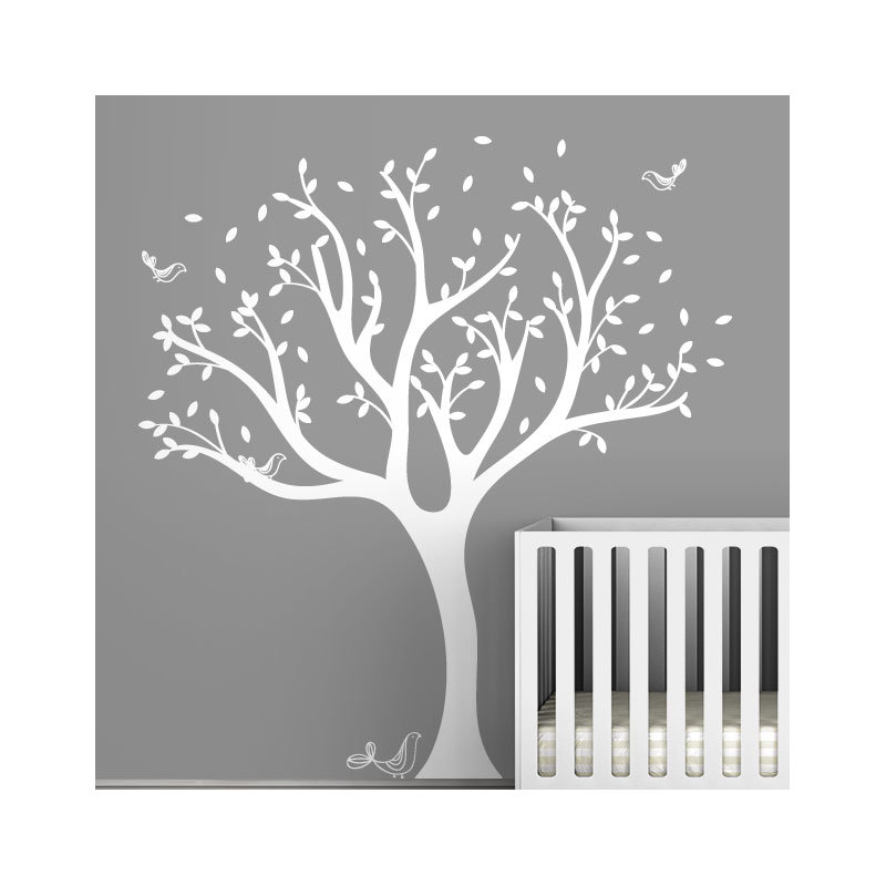Décalcomanie murale arbre tweet, Blanc