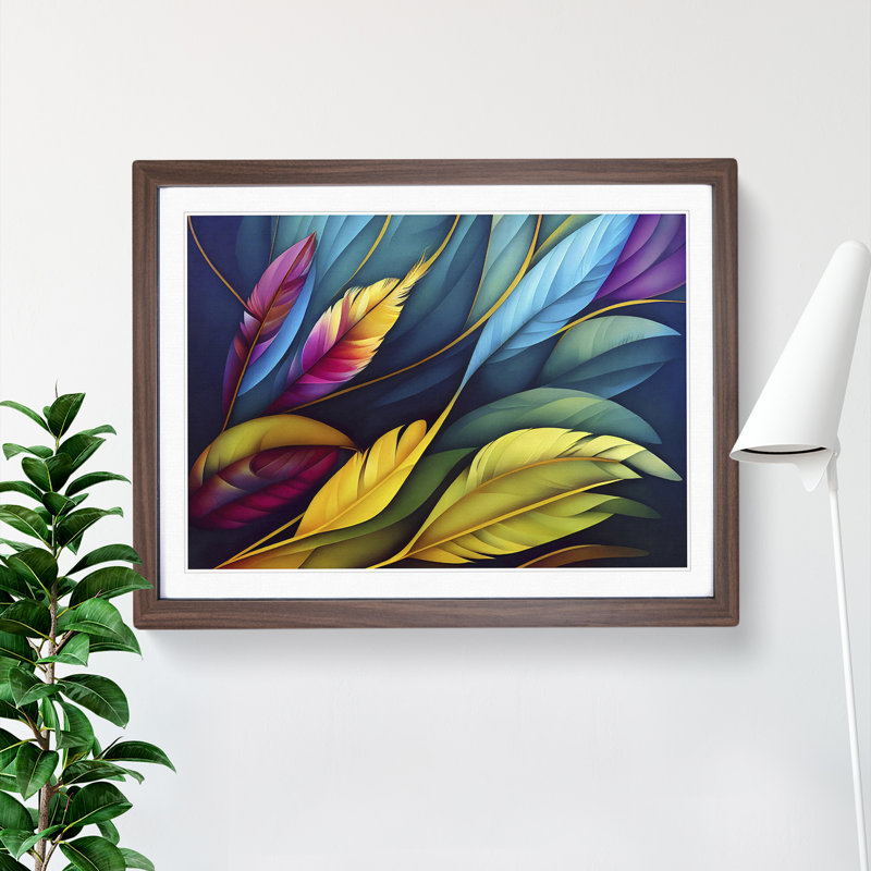 Colourful Bird Feathers Vol.4 - Framed Print, 25cm H x 34cm W x 2cm D, Walnut