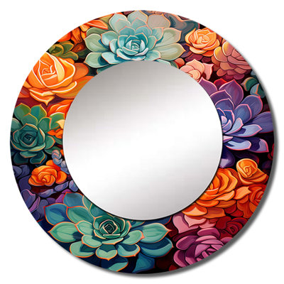 Sefy Colorful Succulents Succulent Symphony - Succulent Decorative Mirror, Traditional Wall Mirror, Printed Metal Art