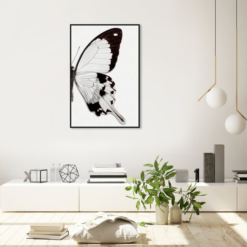 Monochrome Butterfly " Monochrome Butterfly II ", Black Framed Canvas, 36" H x 24" W