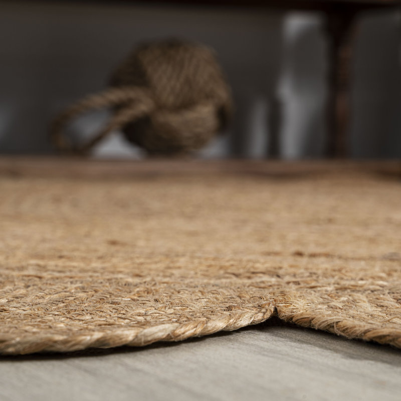 Adwin Boho Jute Scalloped Circle Natural Rug, Round 6'1"
