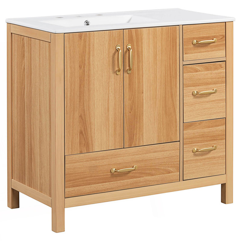 Meuble-lavabo de salle de bain avec 2 portes à fermeture douce, 4 tiroirs à fermeture douce