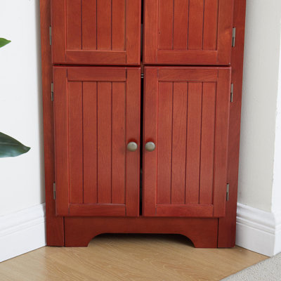 4-Tier 72" Corner Kitchen Pantry Storage Cabinet with 8 Doors Tall Storage Cabinet, Corner Cabinet and Shelves, Home farmhouse bookshelf Cabinet for Bathroom, Living room, Kitchen cherry
