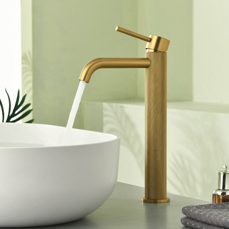 Bathroom Faucet Single Handle With Pop-up Drain & Water Hoses For Bathroom Vanity Faucet Vessel Sink Faucet, Brushed Gold