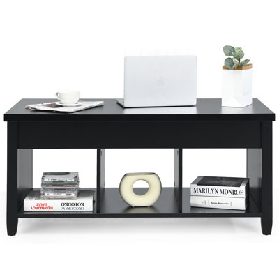 Lift Top Coffee Table W/ Hidden Compartment And Storage Shelves Black