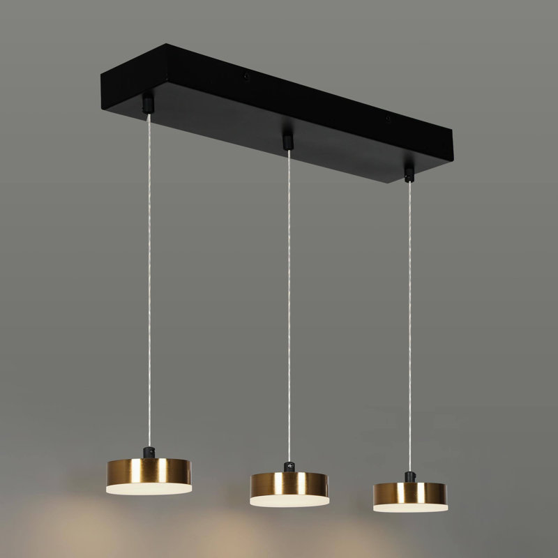 Essinger 3-Light Black & Gold Linear LED Pendant for Kitchen Island with Adjustable Wire 