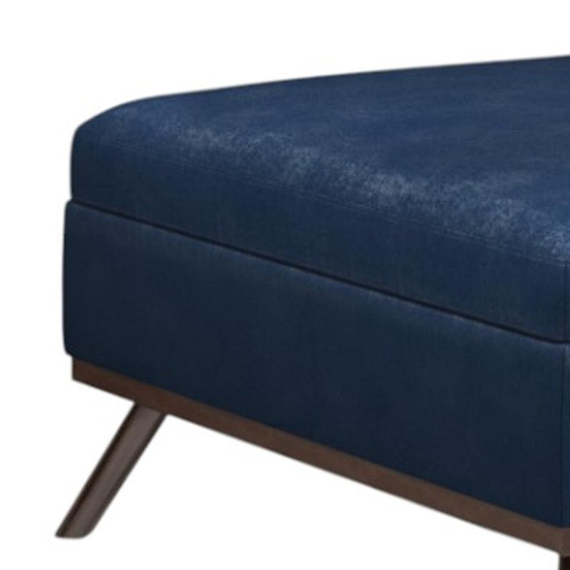 Pouf cocktail de 91 cm (36 po) en similicuir bleu foncé et brun avec rangement