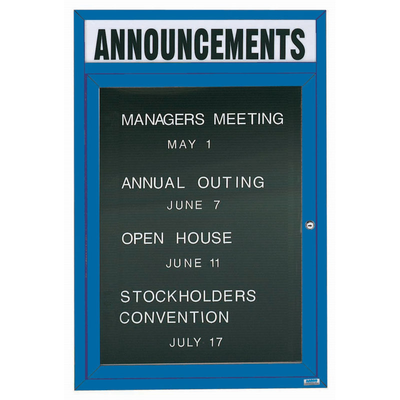 Wall Vinyl Letter Board, 48" H x 96" W, Three, Powder Coated Blue