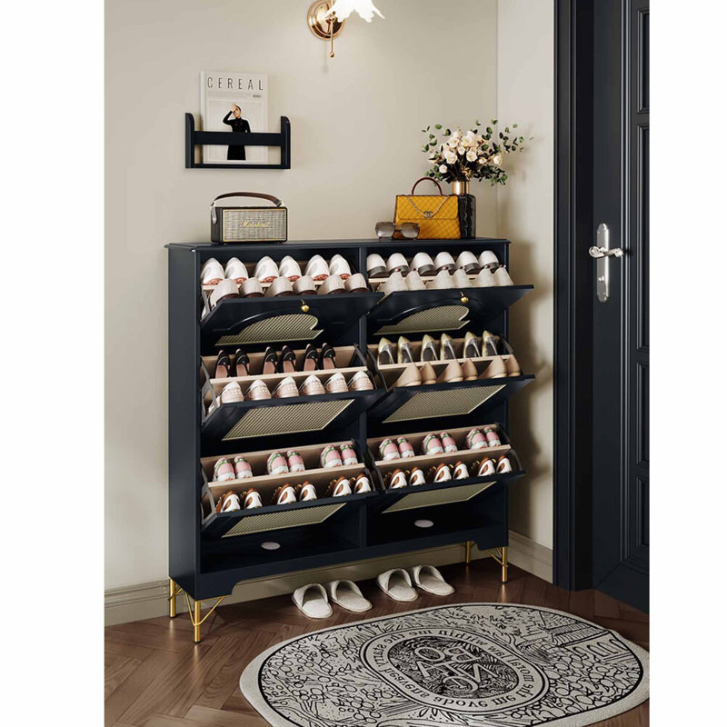 Italian style thin shoe cabinet, 48.54" H x 39.37" W x 10.63" D