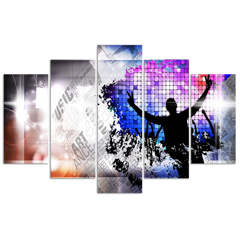 Pop Art Dance - 5 Piece No Frame Print on Canvas, 100cm H x 200cm W