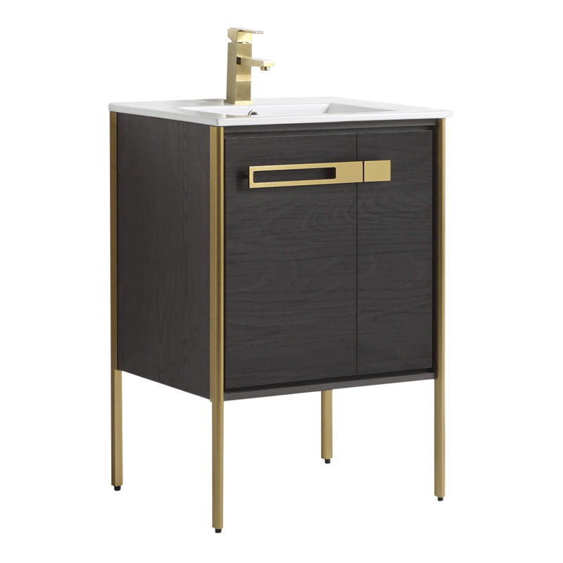 Meuble-lavabo simple 24 po, Chêne noir, Laiton satiné