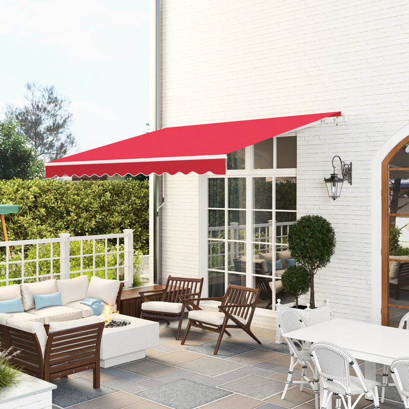 Patio Sun Shade Awning - 12' X 10', , Wine Red Canopy 10' Deck Shelter With Fabric And Aluminum Frame