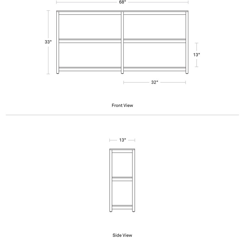 Open Plan Solid Wood Etagere Bookcase, (2 Shelves) 33" H x 68" W x 13" D, Black on Oak
