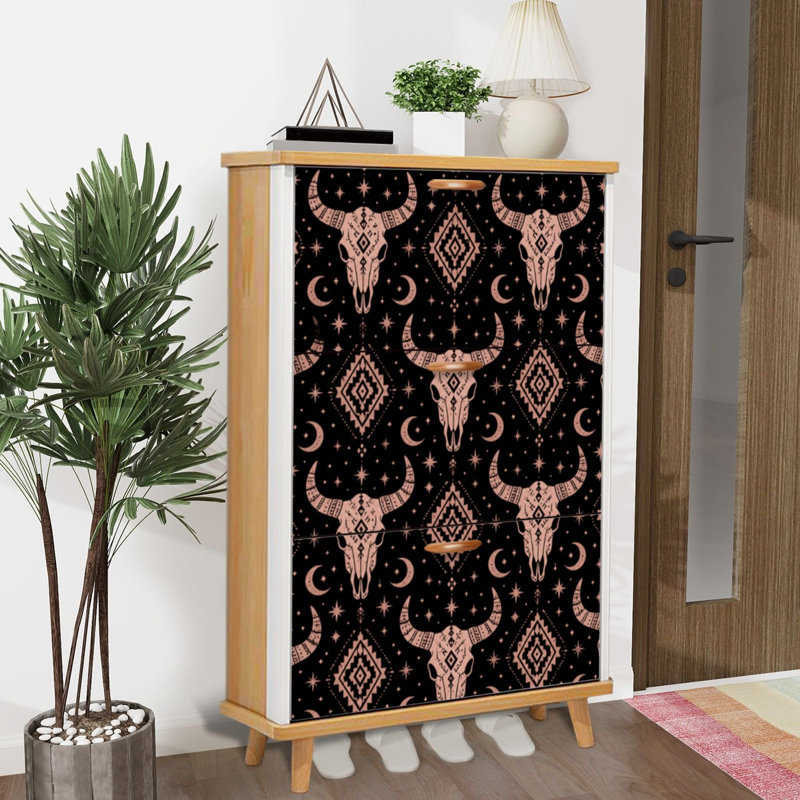 Armoire de rangement pour chaussures avec 3 tiroirs rabattables pour un arrangement bohème de cornes de taureaux sans soudure Boho