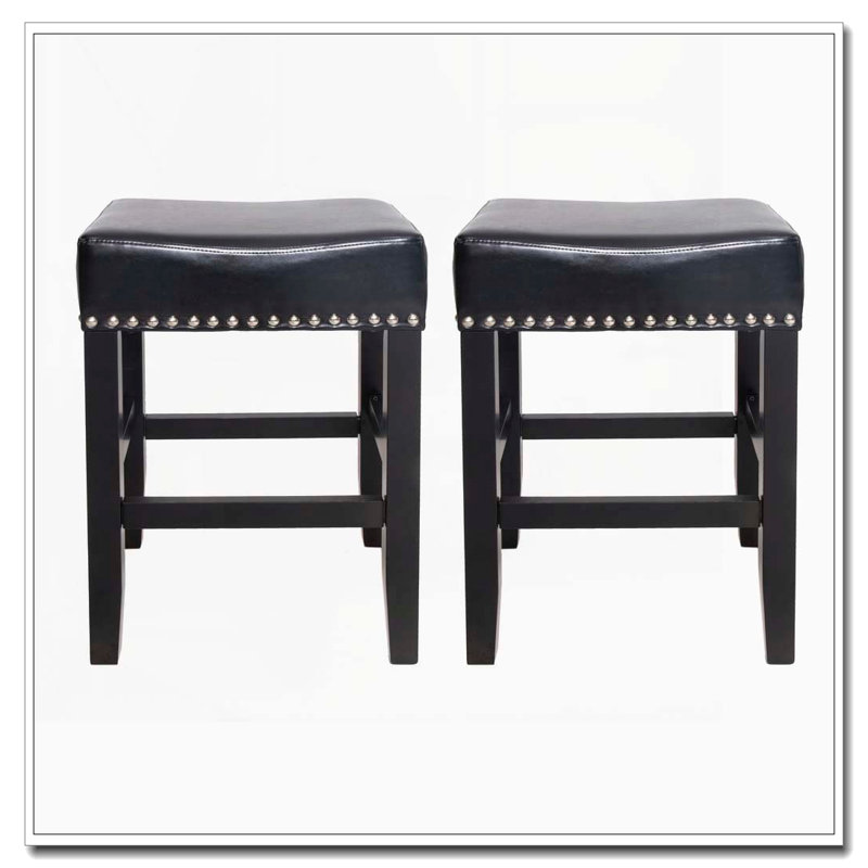 Tabouret de comptoir 26 po en cuir sans dossier, Noir