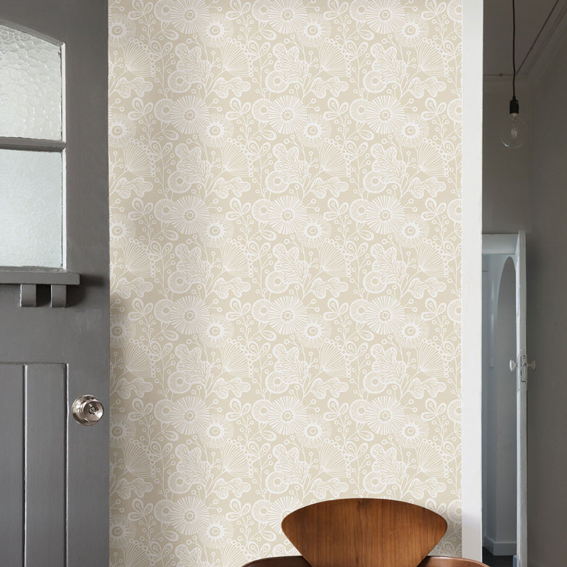 Burr Floral Wallpaper Roll, Cream