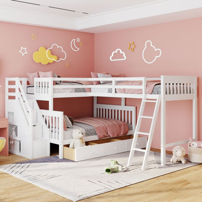 Twin Over Full L-Shaped Bunk Bed With 3 Drawers -  Harriet Bee, 946162FC70534208811FB4376ACAB2D5