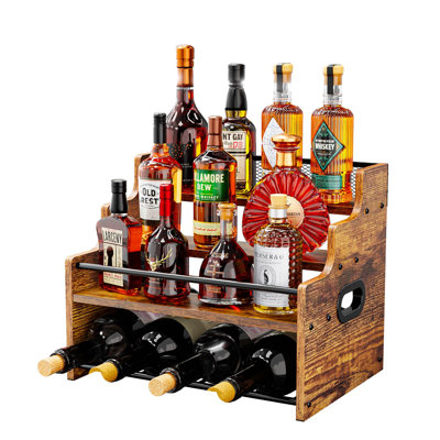 Wood Display Shelf,Modern Bottle Organizer, Countertop Bar Stand For Liquor,4-Tier (Brown)