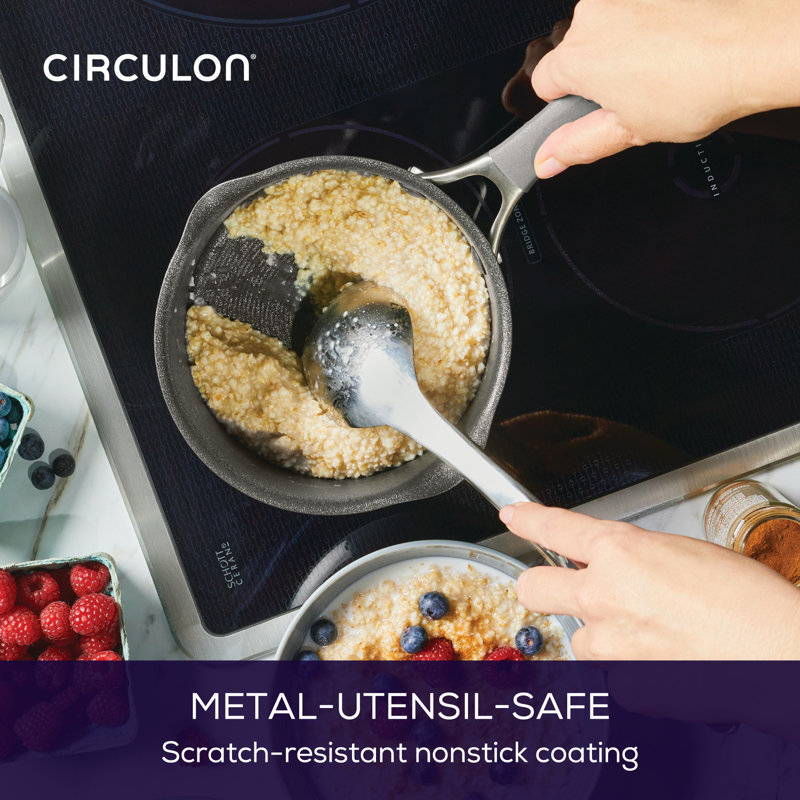 Circulon A1 Series with Scratchdefense Technology Nonstick Induction Straining Sauce Pan with Lid, 2 qt.
