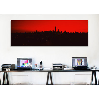 Silhouette de bâtiments au lever du soleil, Chicago, Illinois, États-Unis - Reproduction de photo panoramique non encadrée