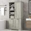 Armoire de rangement pour salle de bain avec tablette réglable, armoire autoportante avec panier à linge inclinable-692168546