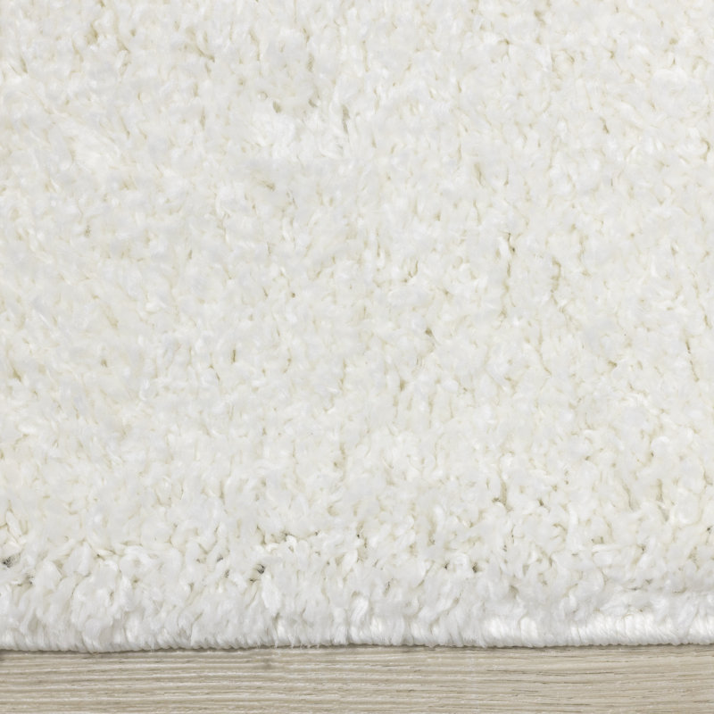 Wassily Striped White Green Shag Area Rug, Rectangle 7'10" x 10'6"