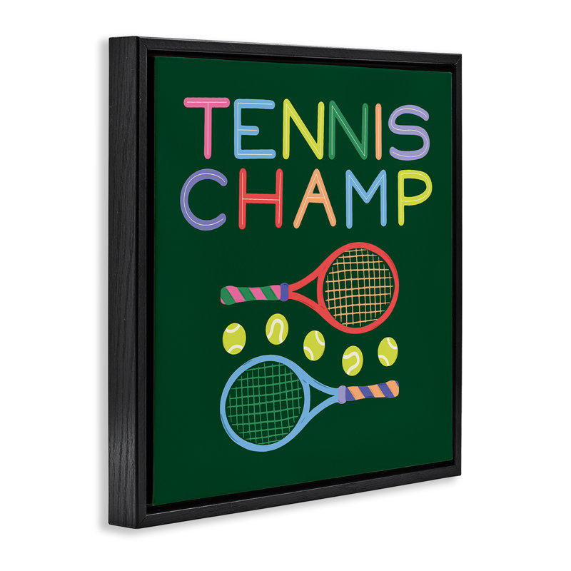 Cadre flottant raquette et balles de tennis, design par Sazerelli Designs, Cadre flottant noir de jais, H 18 po x l 18 po