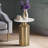 Contemporary Round Marble Top Accent Side with Metal Base Pedestal for Chairside - Modern Narrow End Table for Living Room Seating - 22", Gold & White