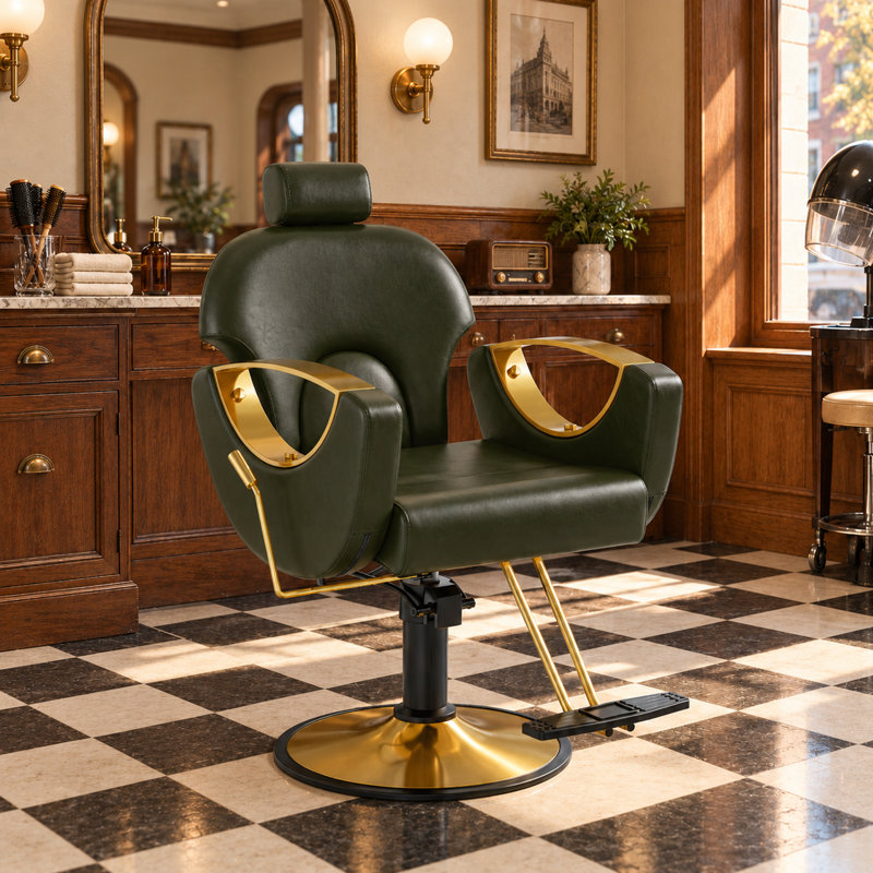Fauteuil de barbier inclinable de luxe, fauteuil de salon hydraulique réglable en hauteur, fauteuil de coiffeur pour salon de coiffure - Vert