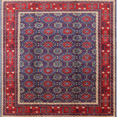 Tapis géométrique rouge / bleu / beige