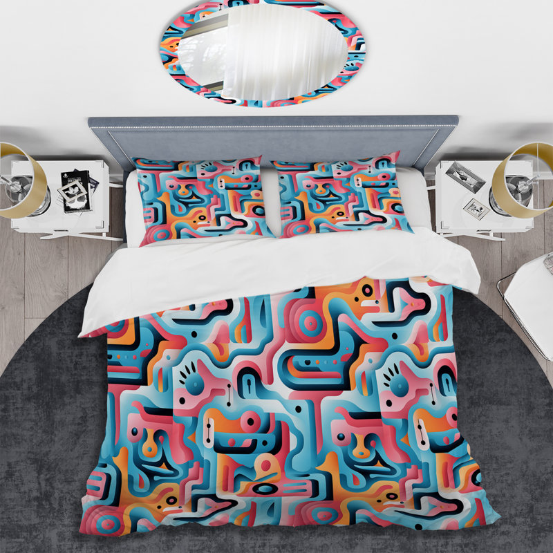 Ensemble de housse de couette rose Nomadic, Housse de couette pour grand lit et 2 taies décor