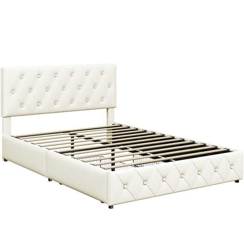 Upholstered Storage Bed, Double (4'6), Cream