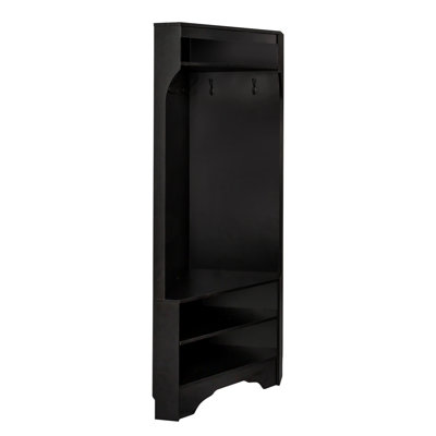Minimalist Corner Hall Tree With Shoe Bench, Versatile Entryway Coat Rack With 4 Hooks, Corner Cabinet With Adjustable Shelf For Hallway, Living Room