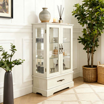 Lighted Glass Curio Cabinet with Adjustable Shelves