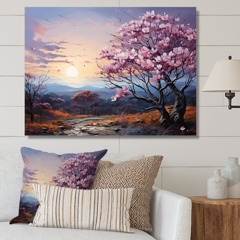 " Pink Grey Magnolias Magnolia Meadow ", 16" H x 32" W, Toile tendue