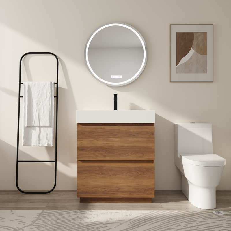 Petit meuble-lavabo 30 po pour salle d'eau avec deux tiroirs, facile à assembler, 30"