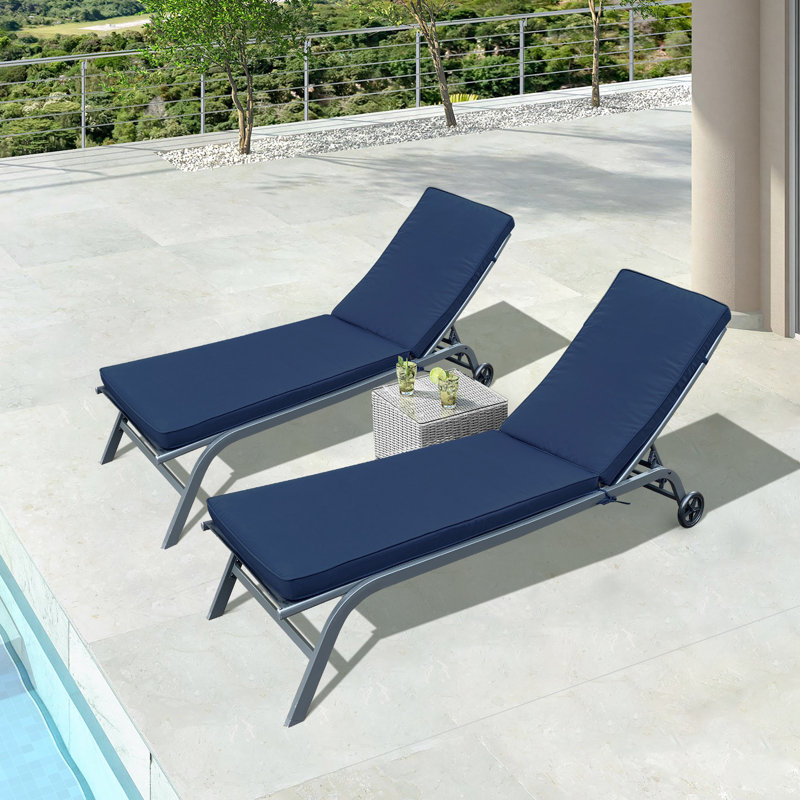 2Pcs Navy Blue Outdoor Chaise Seat Cushions, Fabric, Protected, Detachable Zipper Covers, Fluffy Sponge Filling Lounge Cushions - Blue, Cloth, & Fade , Removable Zippered Cushion High