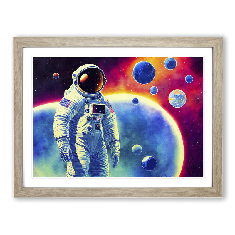 Colourful Astronaut Vol.4 - Framed Print, 34cm H x 46cm W x 2cm D, Oak