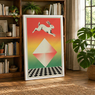 Leaping Rabbit Art Deco - Wrapped Canvas