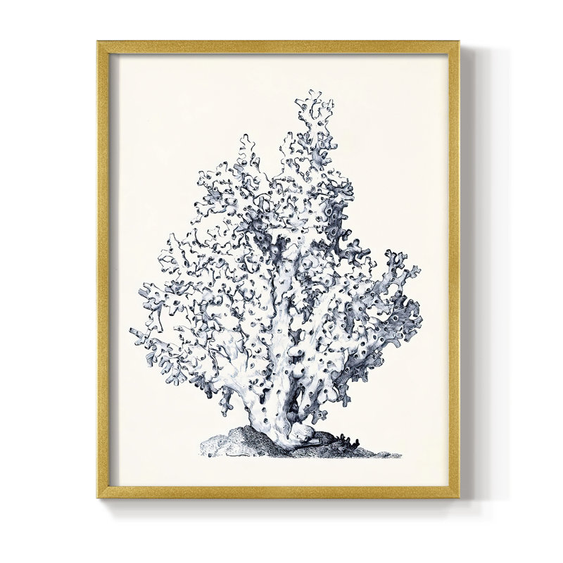 «Blue Antique Coral I», reproduction encadrée - bois massif, H 20 po x l 16 po