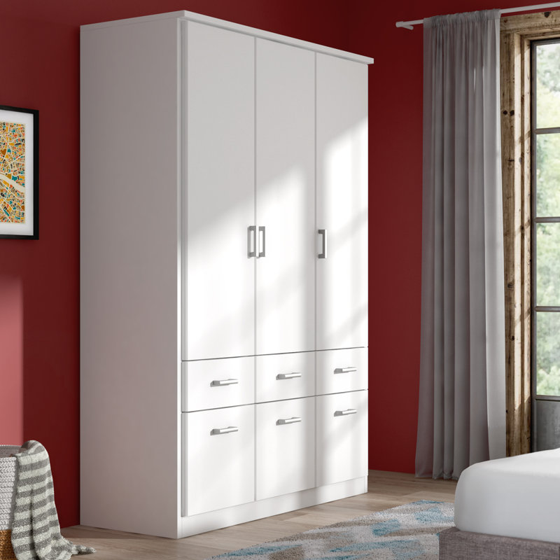 Bremen 3 Hinged Door Wardrobe 136 cm Alpinwhite 6 Drawer INCL. Delivery and Assembly